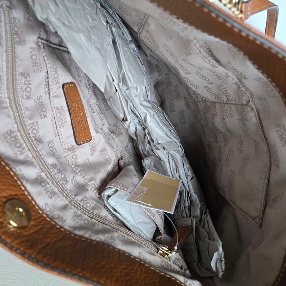 Michael Kors NEW Jet Set Pebbled Leather Mocha Brown Tan Tote Bag Gold Chain NWT - Picture 12 of 15